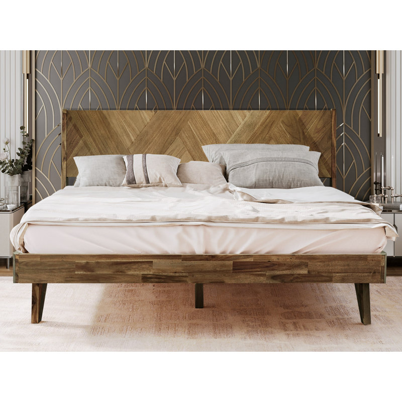 RORNS Gazelle Solid Wood Bed Frame with Artistic Patterned Headboard